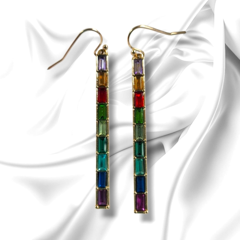 Rachel Roy | NWOT Pretty Gold Tone Multicolor Crystal Linear Drop Earrings